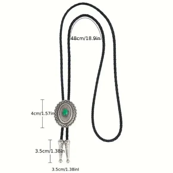 GreenStone Oval Concho Bolo Tie Mens Casual Western Cowboy Accessory New